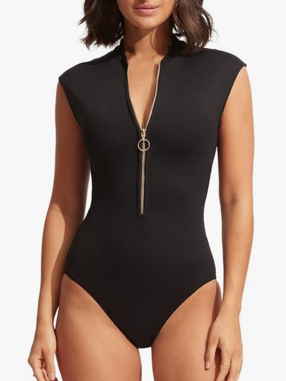 Seafolly Zip-Front Sleeveless Bodysuit Top